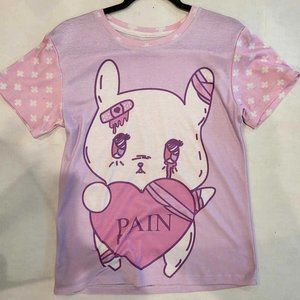 "Pain" Pastel Goth Bunny Shirt Purple/Pink Menhera Kei